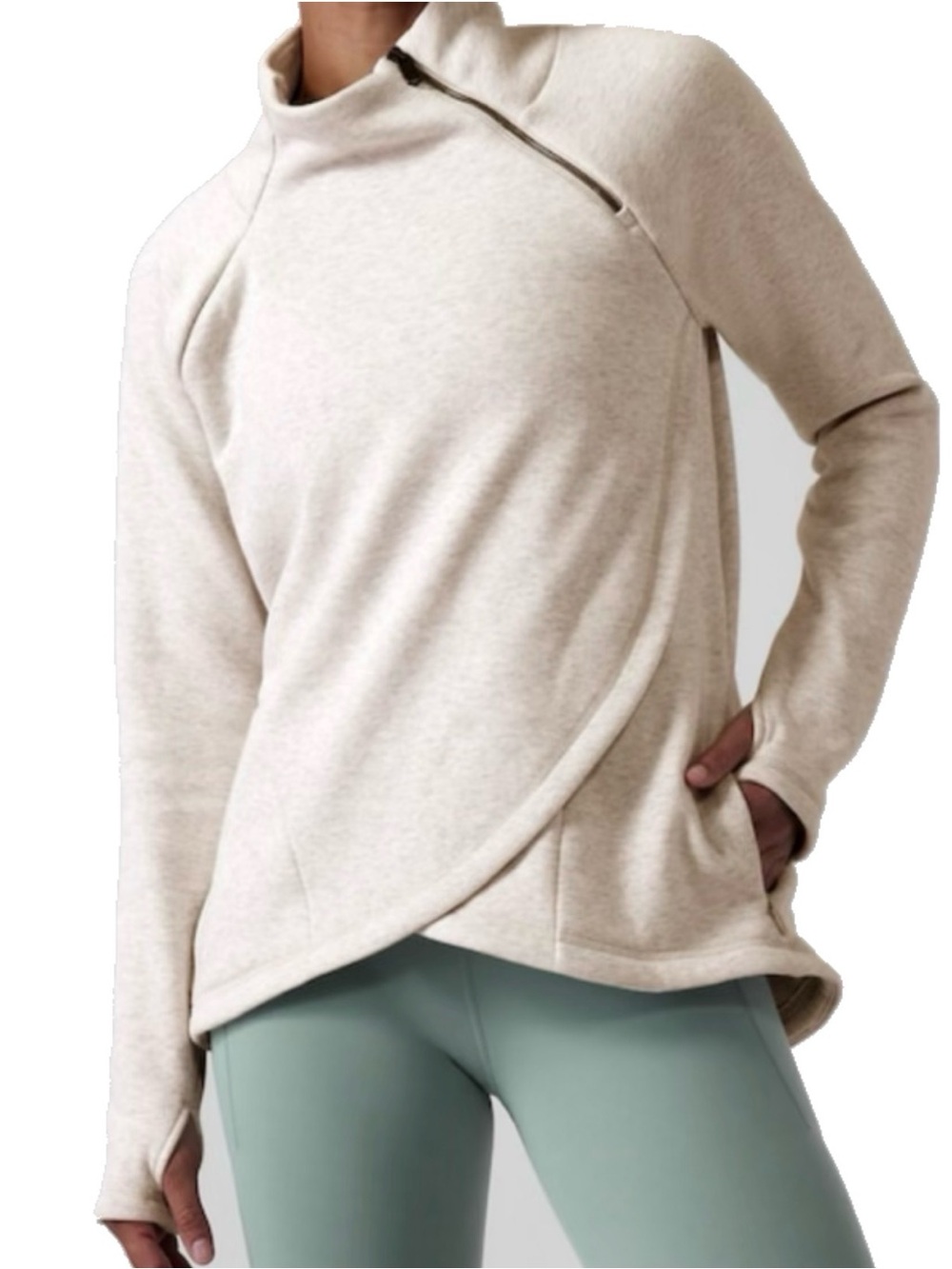 Athleta Cream Wrap-Front Pullover Hoodie